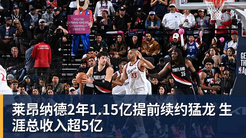 NBA下注莱昂纳德2年1.15亿提前续约猛龙 生涯总收入超5亿